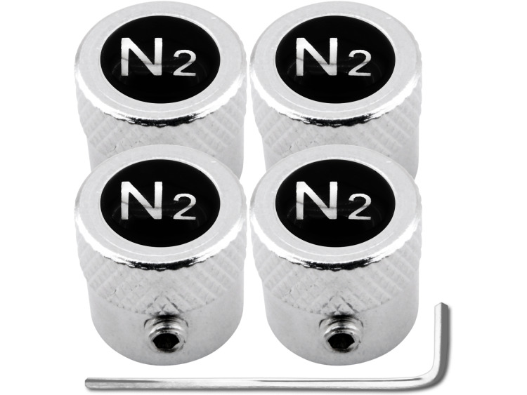 4 bouchons de valve antivol Azote N2 noir & chrome "stri&eacute;"
