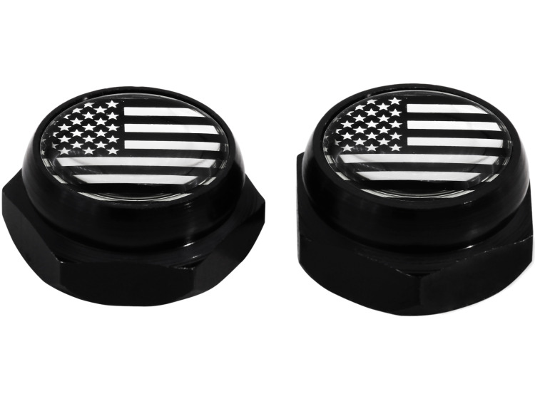 Cache-rivets pour plaque d'immatriculation drapeau Am&eacute;ricain Etats-Unis USA (noir) chrome
