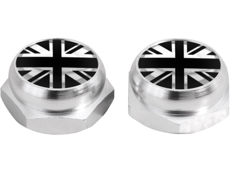 Cache-rivets pour plaque d'immatriculation Drapeau Anglais Royaume-Uni UK (argent) noir & chrome